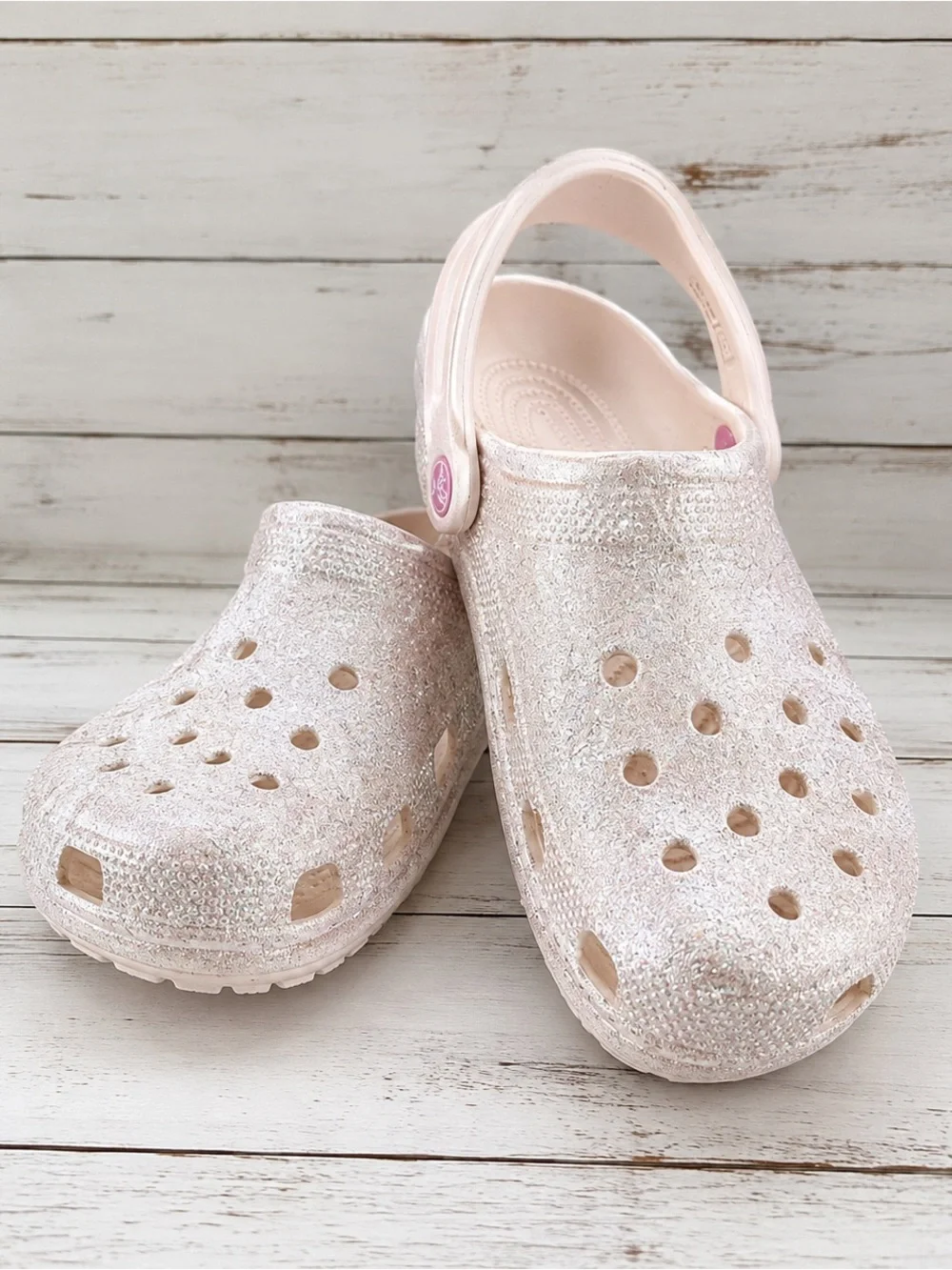 Crocs Classic Celebration Glitter Clogs Champagne Kids J6 Women’s 8